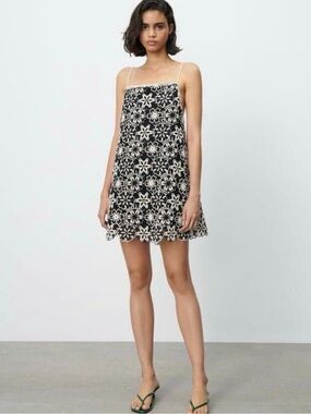 Zara Black Dress with White Floral Lace